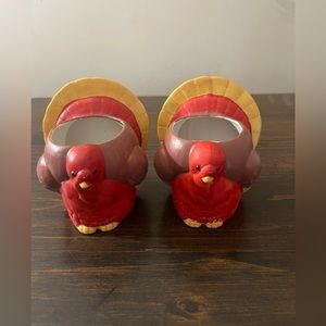 2 Vintage Hallmark / Ambassador Thanksgiving Turkey Votive Candle Holders